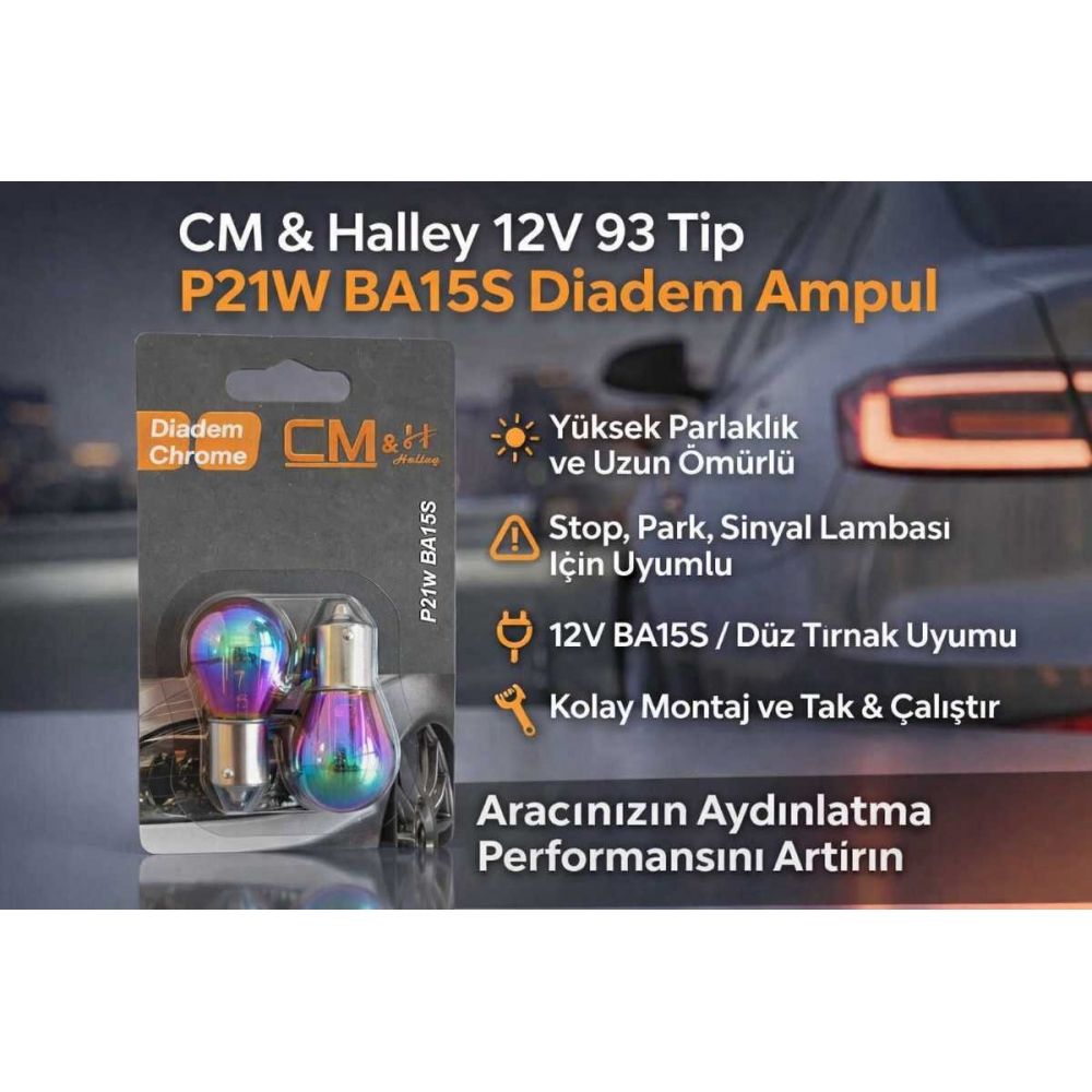 CM & Halley 12V P21W BA15S 93 Tip Diadem Ampul Tek Duy Düz Tırnak Oto Stop Sinyal Park Lambası