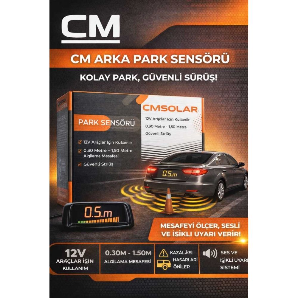 CM 18mm Siyah Sesli Arka Park Sensörü –12V Araç İkazlı Park Yardım Sistemi 