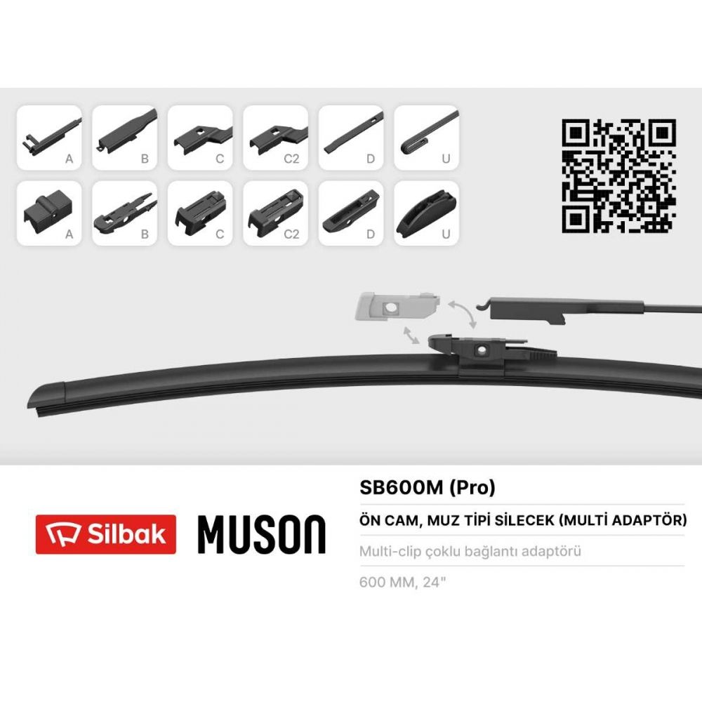 Silbak Sb600m 600mm Muz Tip Silecek 6 Aparatlı Universal Cam Sileceği