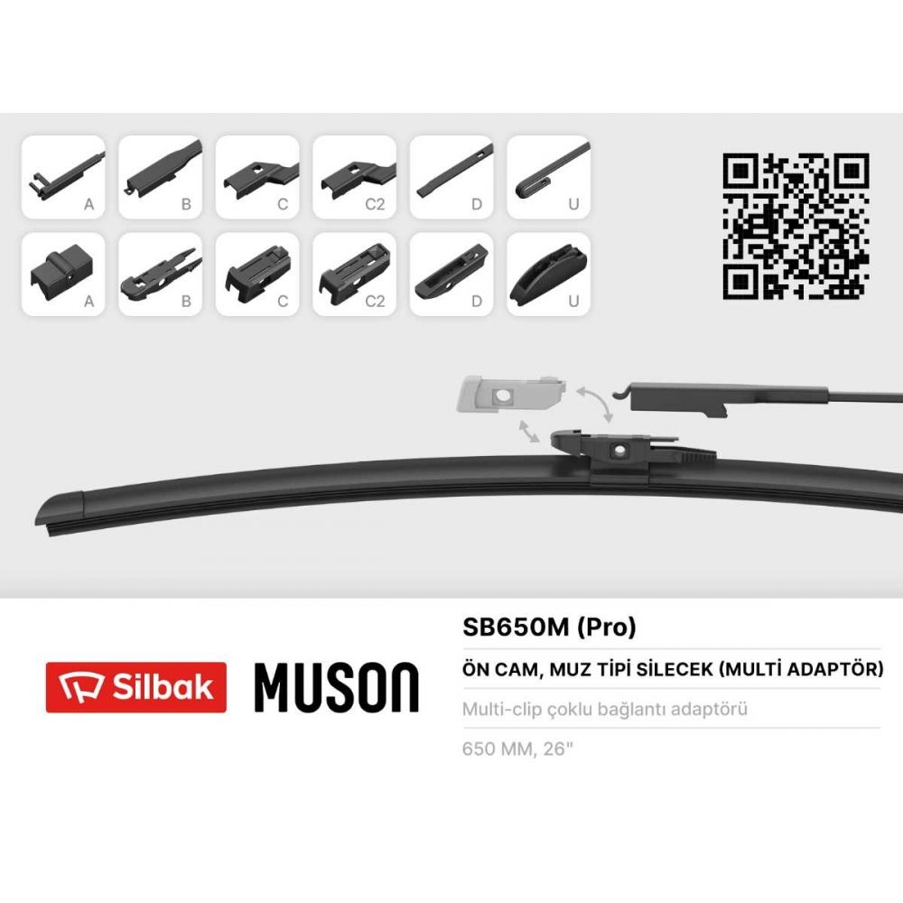 Silbak Sb650m 650mm Muz Tip Silecek 6 Aparatlı Universal Cam Sileceği