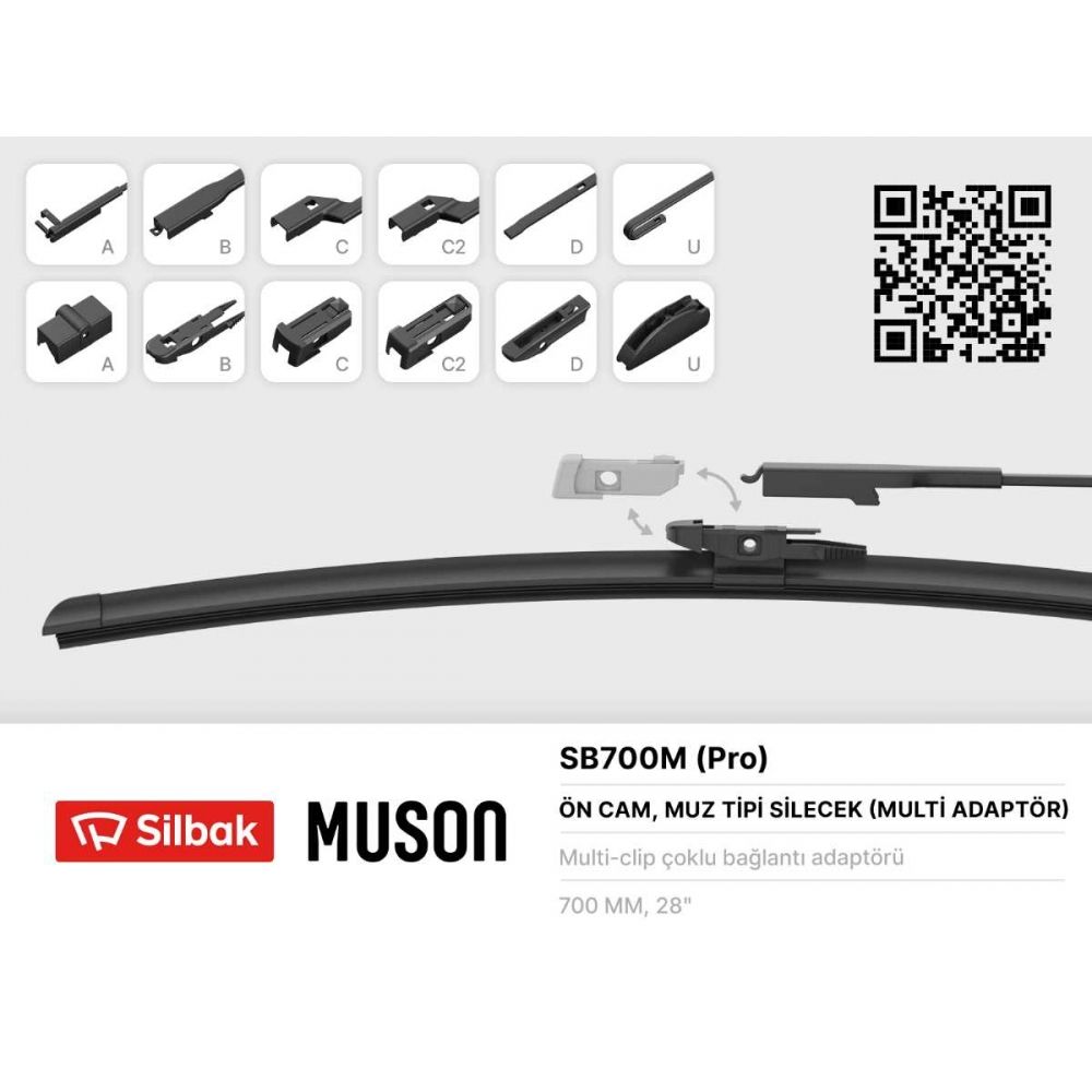 Silbak Sb700m 700mm Muz Tip Silecek 6 Aparatlı Universal Cam Sileceği
