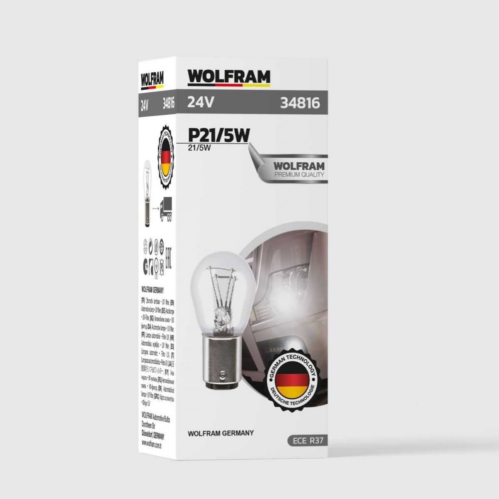 Wolfram 24V 1016 P21/5W Çift Duy Standart Ampul 10’lu Paket Stop Park Ampulü Kamyon Tır Ağır Vasıta Ampulü