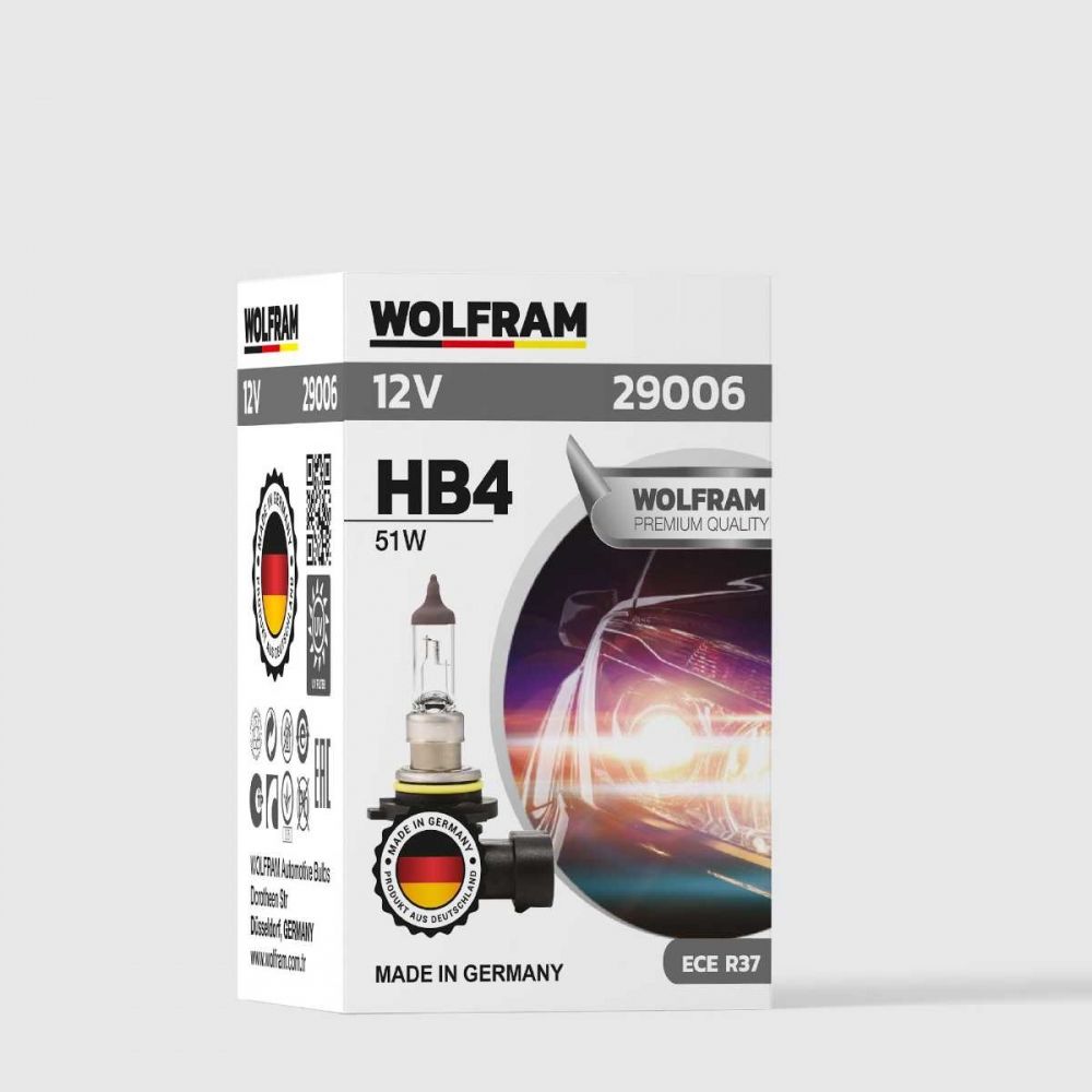 Wolfram 12V 9006 (HB4) 51W Standart Işık Halojen Far Ampulü – Yüksek Performanslı Uzun Ömürlü Oto Ampul