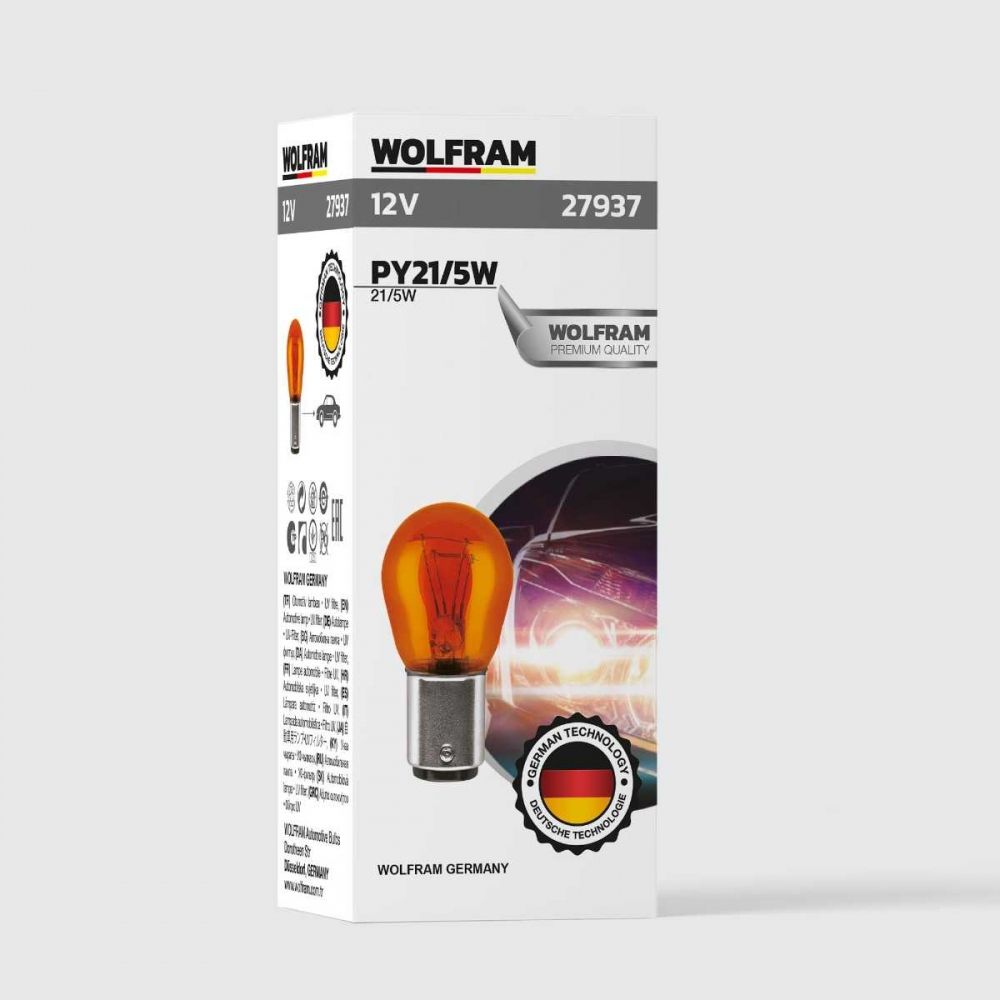 Wolfram 12V 1016 PY21/5W Turuncu (USA Park) Çift Duy Standart Ampul 10’lu Paket – Sinyal ve Park Ampulü