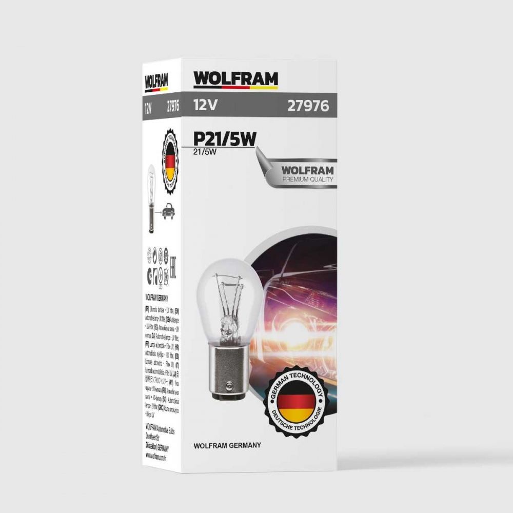 Wolfram 12V 1176 P21/5W Düz Tırnak Çift Duy Standart Ampul 10’lu Paket – Stop ve Park Ampulü