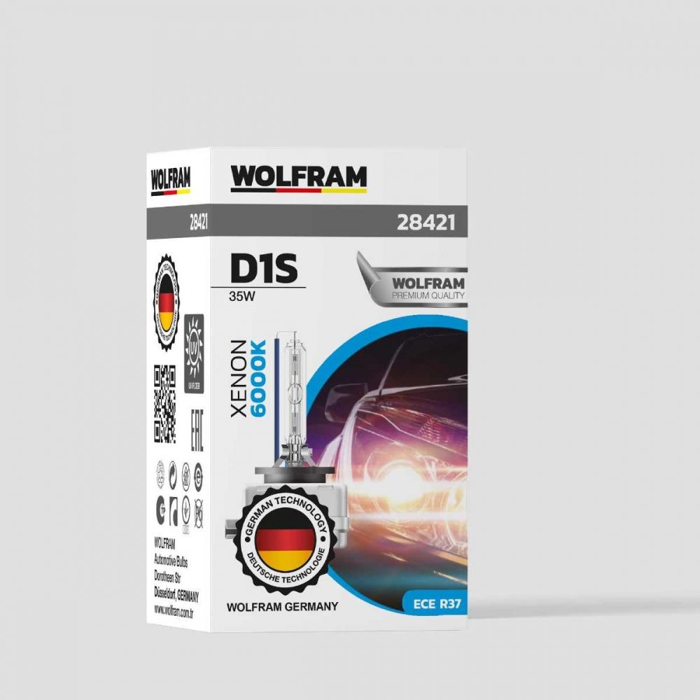 Wolfram 12V D1S 35W Xenon Ampul 6000K Mavi Çubuk – OEM Uyumlu Soğuk Beyaz Yüksek Performans Far Ampulü