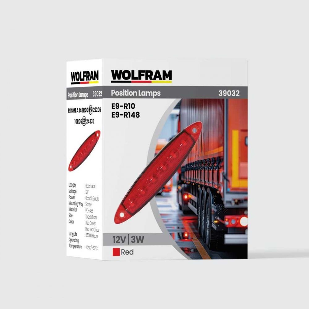 Wolfram Led Yan Pozisyon Lambası Kırmızı 12V 3W Parmak LED E9-R10 Belgeli – Araç Yan Aydınlatma, Tır Kamyon Römork Uyumlu Su Geçirmez Mini LED