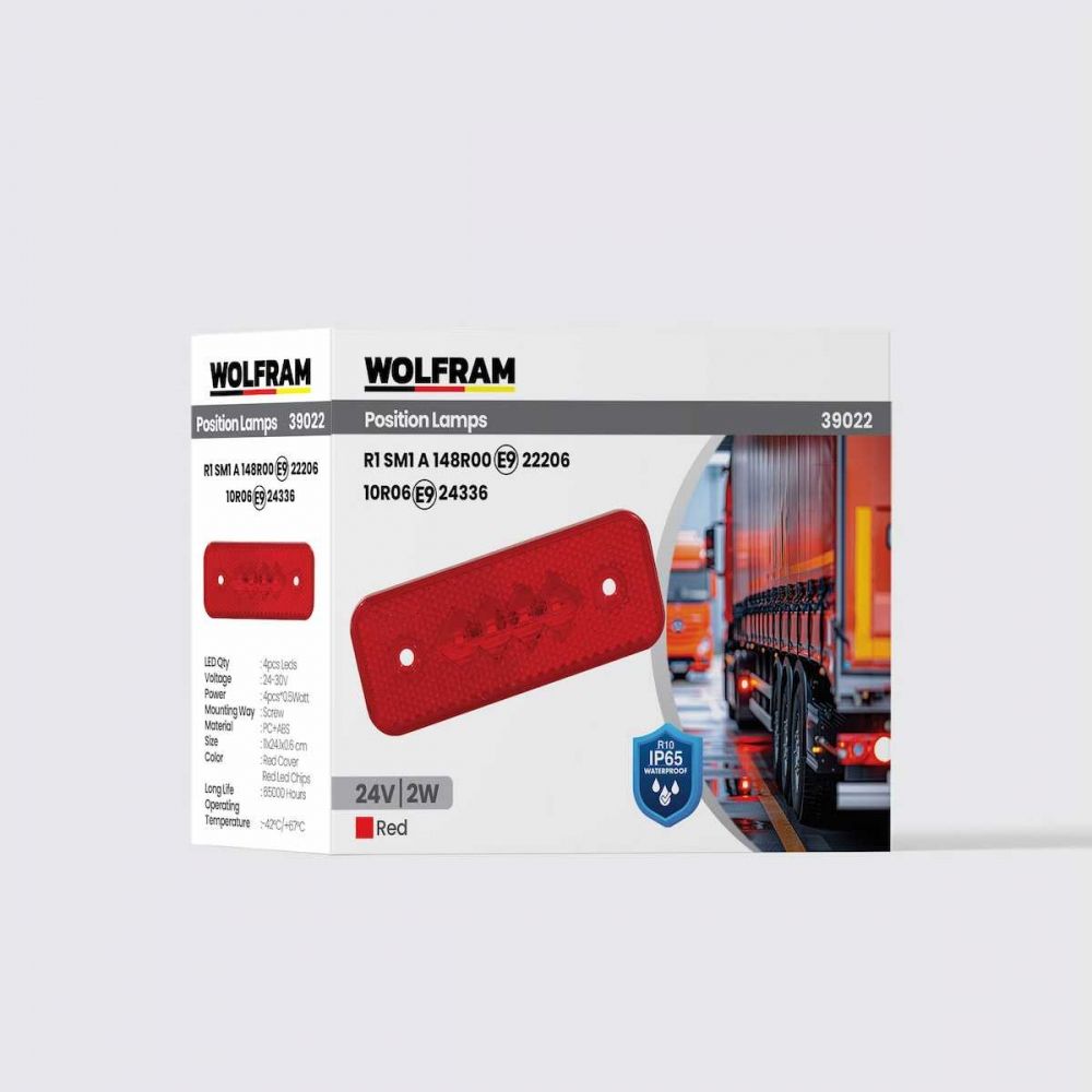 Wolfram Side Marker Kırmızı 24V 2W E Belgeli – Tır Kamyon Römork Yan Pozisyon Lambası, Stop Destek LED Aydınlatma, Su Geçirmez Mini Lamba