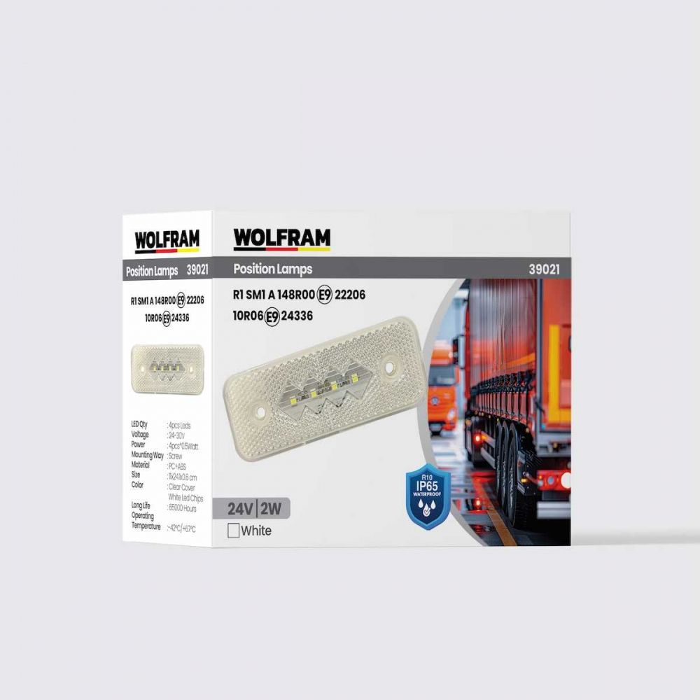 Wolfram Side Marker Beyaz 24V 2W E Belgeli – Tır Kamyon Römork Yan Pozisyon Lambası, Çevre Aydınlatma LED, Su Geçirmez Mini Lamba